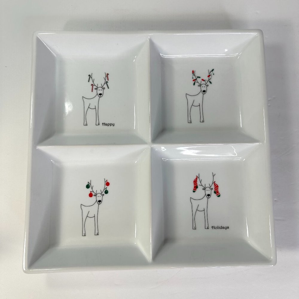 Happy Holidays Christmas Holiday Reindeer 4 Section Plate by BIA Cordon Bleu